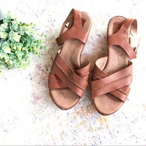 Kork-ease Brown Leather Wedge Sandals Size 9
